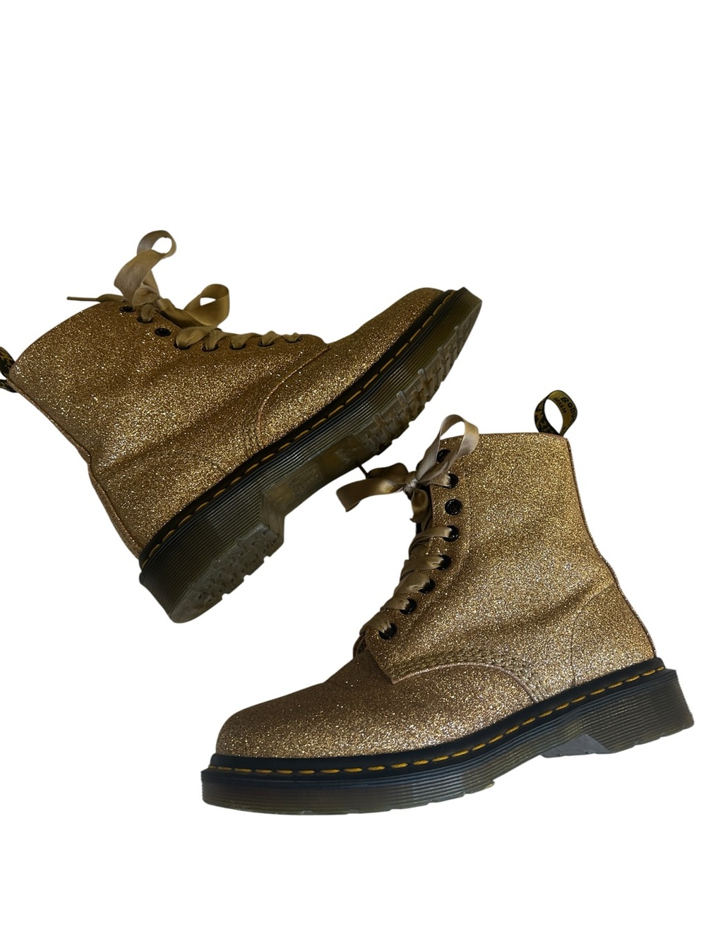 Dr. Martens 1460 Pascal Glitter Boots Gold Champagne Ribbon Lace Size US 7 Women - Picture 6 of 9